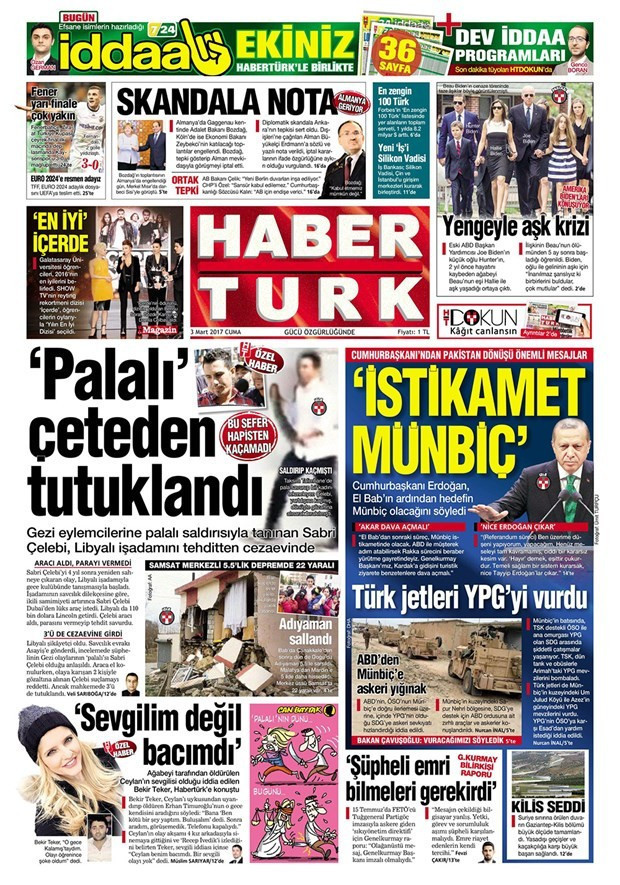 Gazete manşetleri Hürriyet - Habertürk - Sözcü 3 Nisan 2017 - Resim: 2