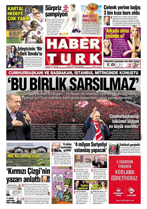 Gazete manşetleri Hürriyet - Sözcü - Sabah 9 Nisan 2017 - Resim: 3