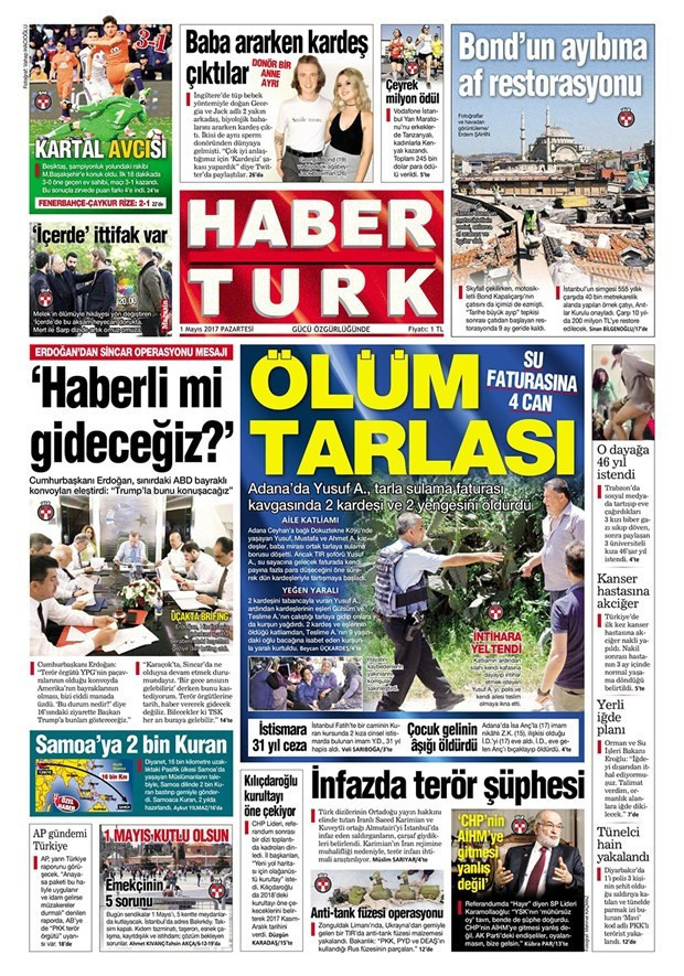 Gazete manşetleri Hürriyet - Sözcü - Fanatik 1 Mayıs 2017 - Resim: 2