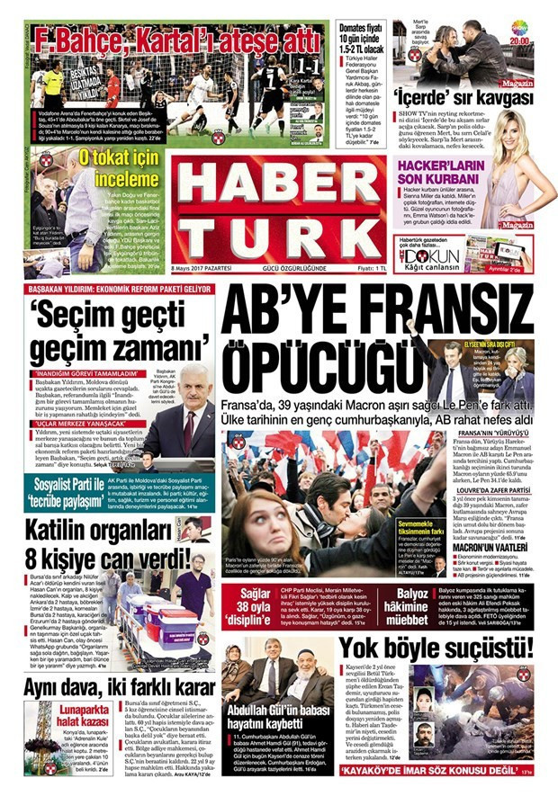 Gazete manşetleri Hürriyet - Fanatik - Fotomaç 8 Mayıs 2017  - Resim: 3