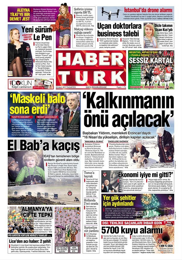 Gazete manşetleri Milliyet - Hürriyet - Habertürk 20 Mart 2017 - Resim: 3