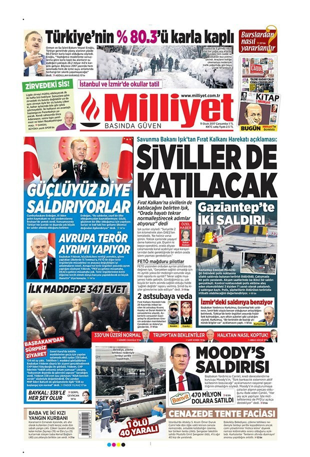 Gazete manşetleri 11 Ocak 2017 Sözcü - Cumhuriyet - Hürriyet ne yazdı? - Resim: 3