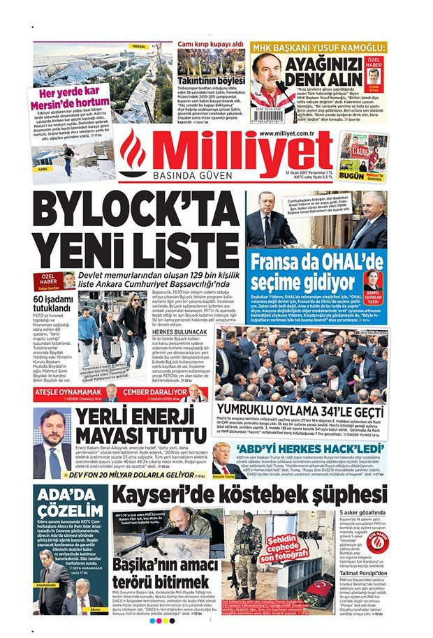 Gazete manşetleri 12 Ocak 2017 Hürriyet - Sözcü - Habertürk ne yazdı? - Resim: 1