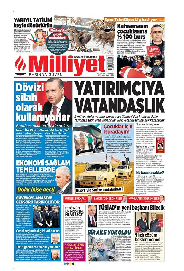 Gazete manşetleri 13 Ocak 2017 Hürriyet - Sözcü - Cumhuriyet ne yazdı? - Resim: 2
