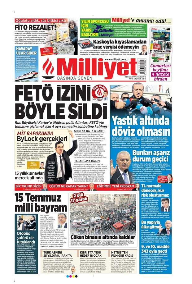 Gazete manşetleri 14 Ocak 2017 Hürriyet - Sözcü - Cumhuriyet ne yazdı? - Resim: 3