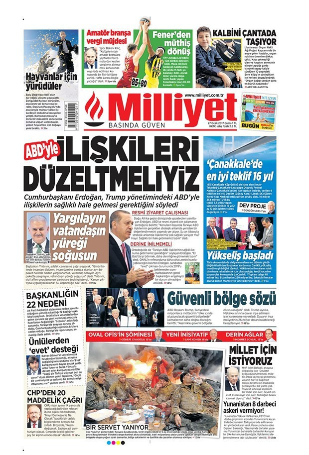 Gazete manşetleri Sözcü - Hürriyet - Yeni Şafak 27 Ocak 2017 - Resim: 4