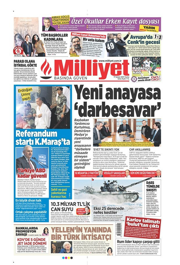 Gazete manşetleri 17 Şubat 2017 Sözcü - Hürriyet - Aydınlık - Resim: 4