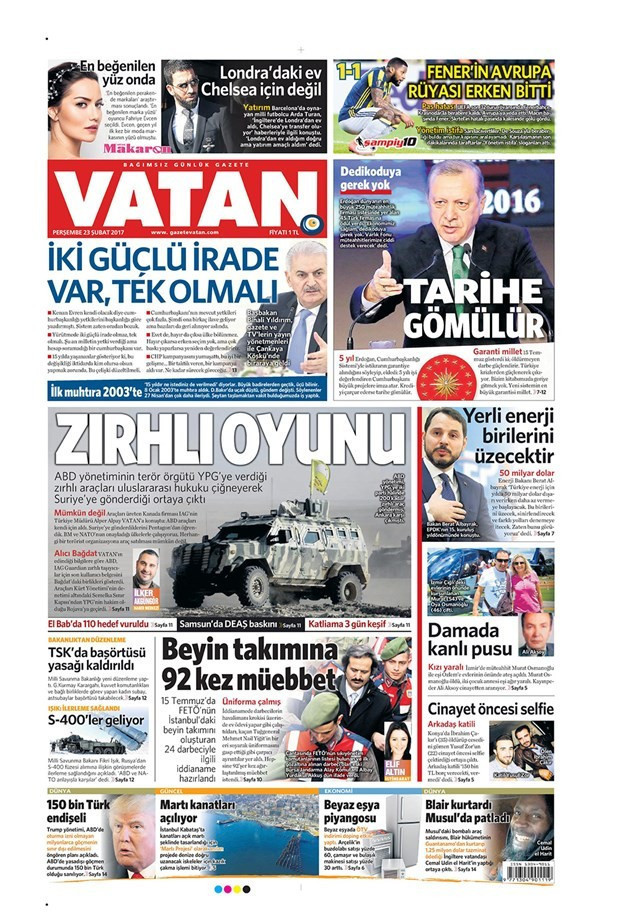 Gazete manşetleri 23 Şubat 2017 Sözcü - Hürriyet - Milliyet - Resim: 1