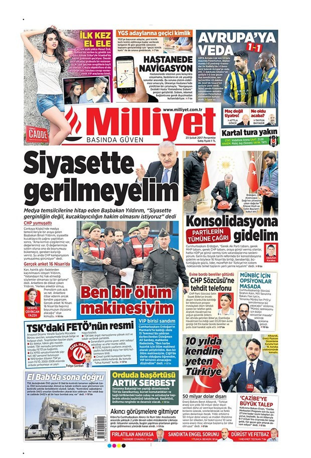 Gazete manşetleri 23 Şubat 2017 Sözcü - Hürriyet - Milliyet - Resim: 4