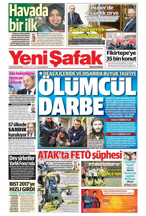 Gazete manşetleri Sözcü - Hürriyet - Habertürk 6 Şubat 2017 - Resim: 3