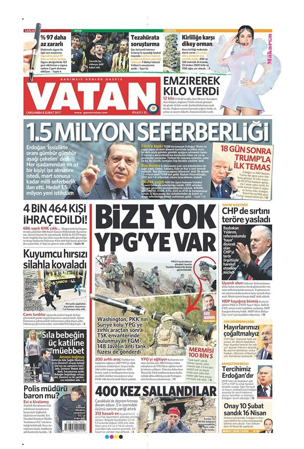 Gazete manşetleri Sözcü - Hürriyet - Habertürk 8 Şubat 2017 - Resim: 1