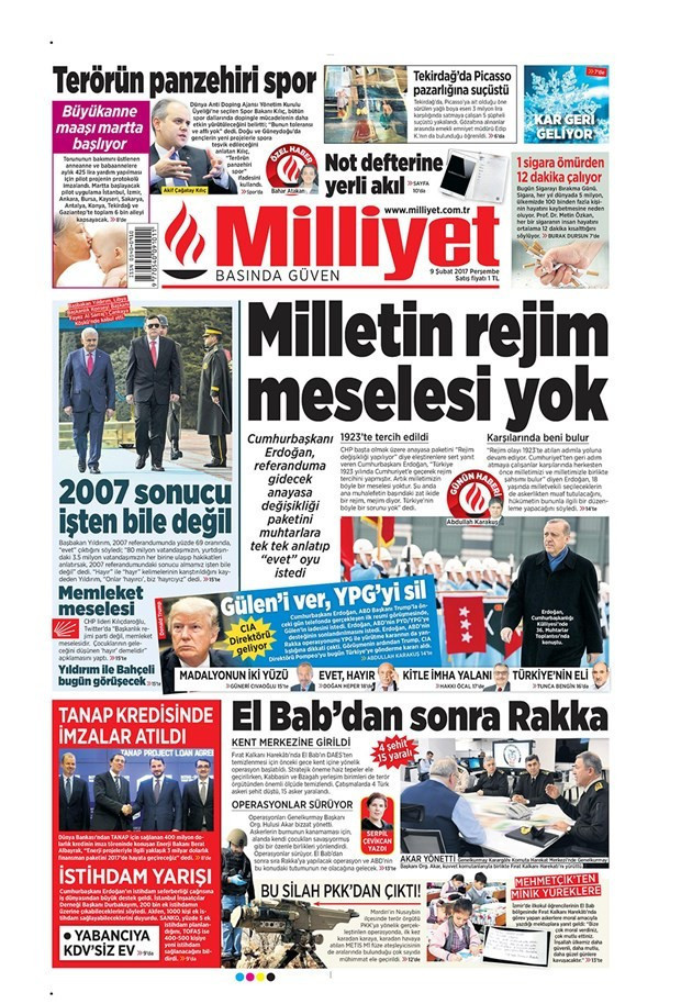 Gazete manşetleri Habertürk - Hürriyet - Sözcü 9 Şubat 2017 - Resim: 3