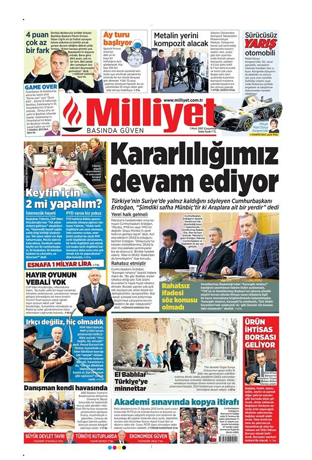 Gazete manşetleri Vatan - Sözcü - Habertürk 1 Mart 2017 - Resim: 3