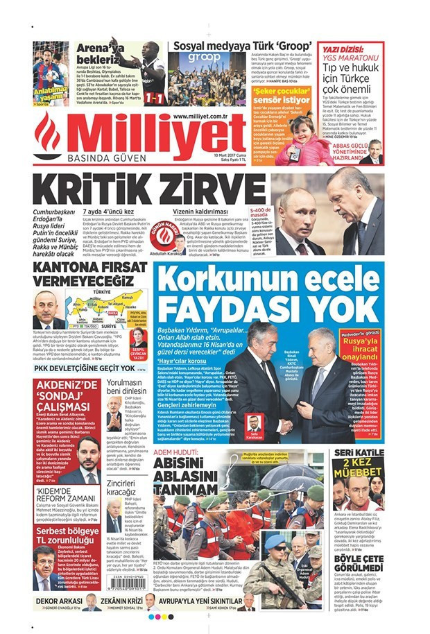 Gazete manşetleri Sözcü - Vatan - Habertürk 10 Mart 2017 - Resim: 3