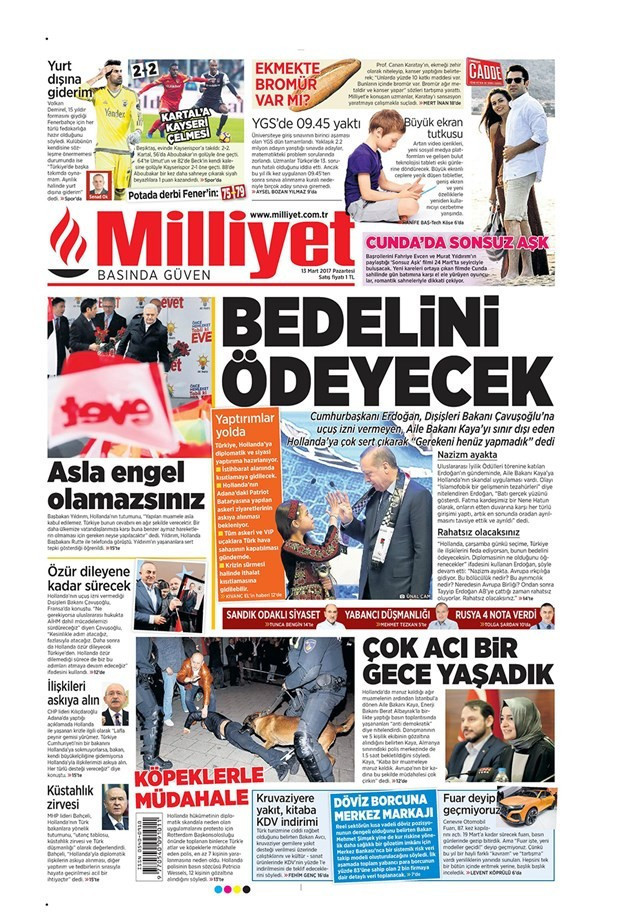 Gazete manşetleri Sözcü - Hürriyet - Habertürk 13 Mart 2017 - Resim: 2