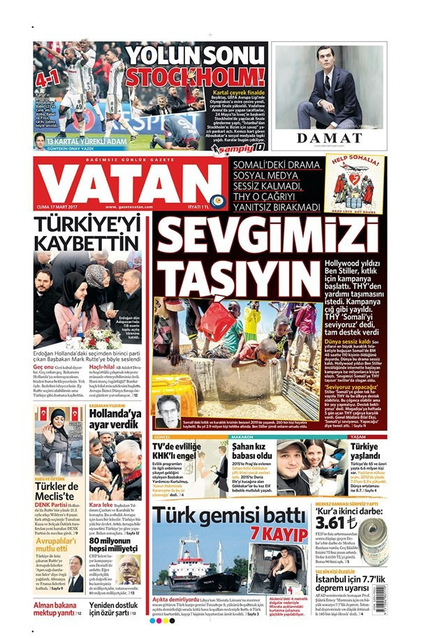 Gazete manşetleri Sözcü - Hürriyet - Habertürk 17 Mart 2017 - Resim: 2