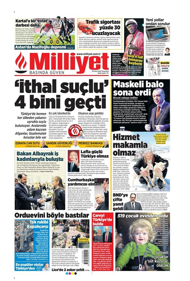 Gazete manşetleri Milliyet - Hürriyet - Habertürk 20 Mart 2017 - Resim: 4