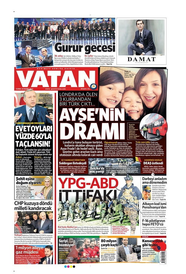 Gazete manşetleri Milliyet - Hürriyet - Sözcü 24 Mart 2017 - Resim: 2