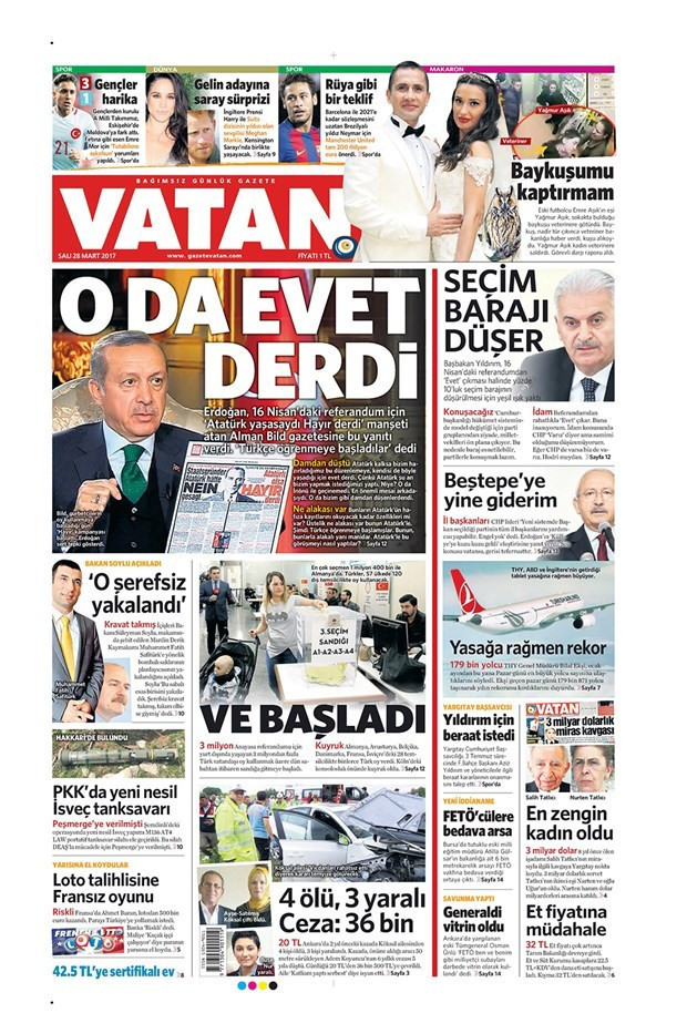 Gazete manşetleri Milliyet - Sözcü - Hürriyet 28 Mart 2017 - Resim: 2