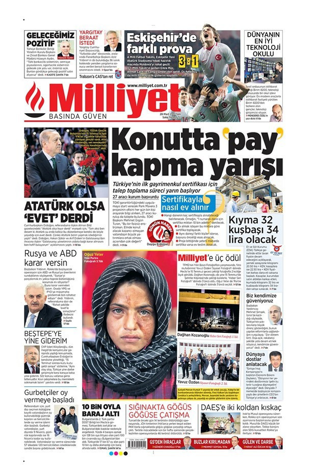 Gazete manşetleri Milliyet - Sözcü - Hürriyet 28 Mart 2017 - Resim: 3