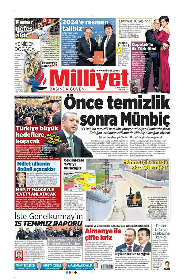 Gazete manşetleri Hürriyet - Sözcü - Habertürk 3 Mart 2017 - Resim: 3