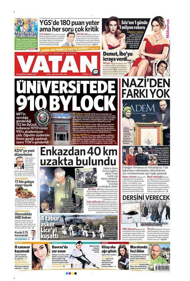 Gazete manşetleri Hürriyet - Habertürk - Sözcü 6 Mart 2017 - Resim: 1