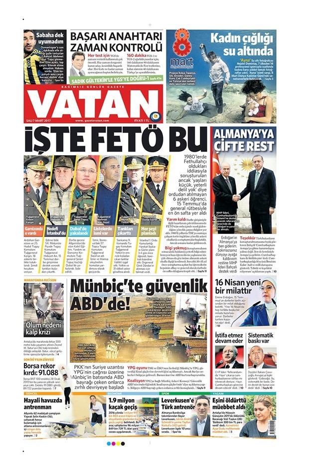 Gazete manşetleri Milliyet - Sözcü - Habertürk 7 Mart 2017 - Resim: 1