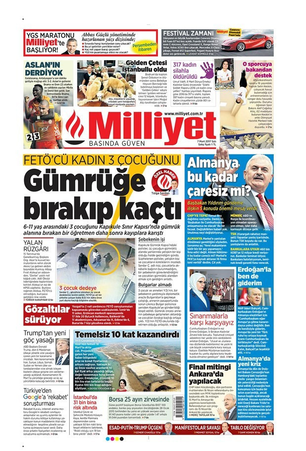 Gazete manşetleri Milliyet - Sözcü - Habertürk 7 Mart 2017 - Resim: 3