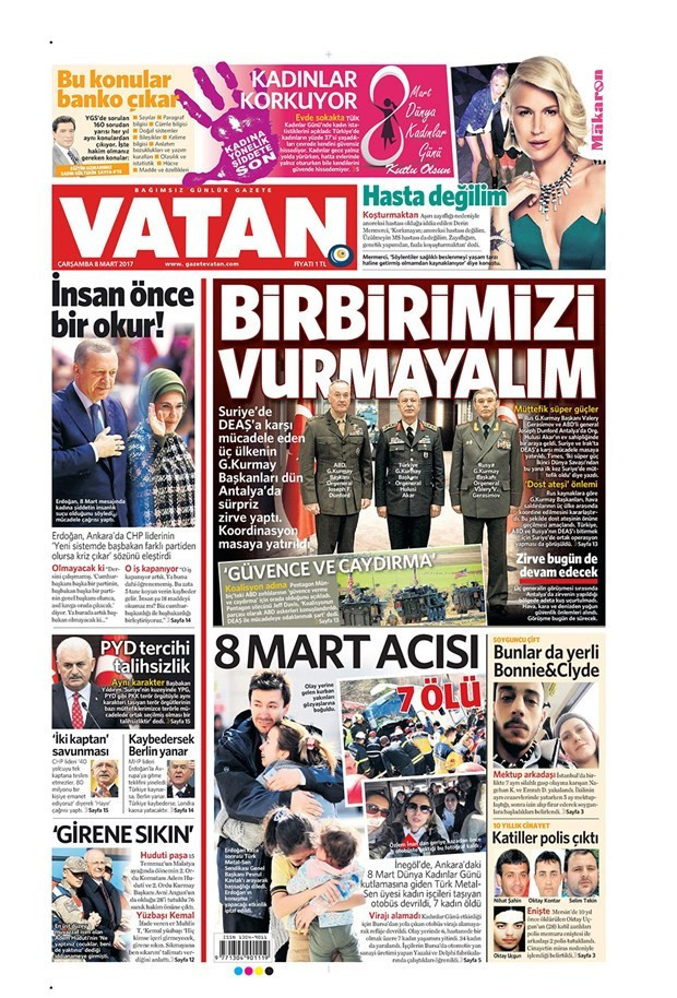 Gazete manşetleri Star - Vatan - Habertürk 8 Mart 2017 - Resim: 1