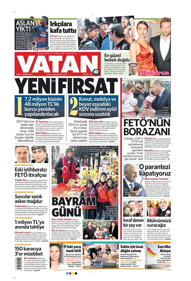 Gazete manşetleri Sözcü - Hürriyet - Sabah 11 Nisan 2017 - Resim: 3