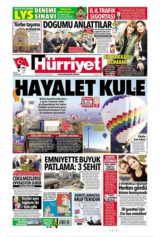 Gazete manşetleri Milliyet - Hürriyet - Sözcü 12 Nisan 2017 - Resim: 1