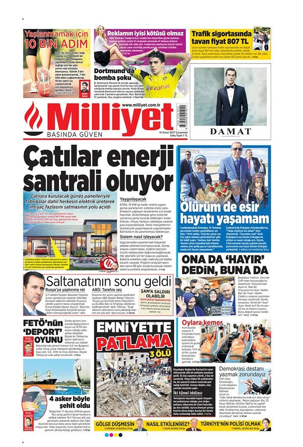 Gazete manşetleri Milliyet - Hürriyet - Sözcü 12 Nisan 2017 - Resim: 4