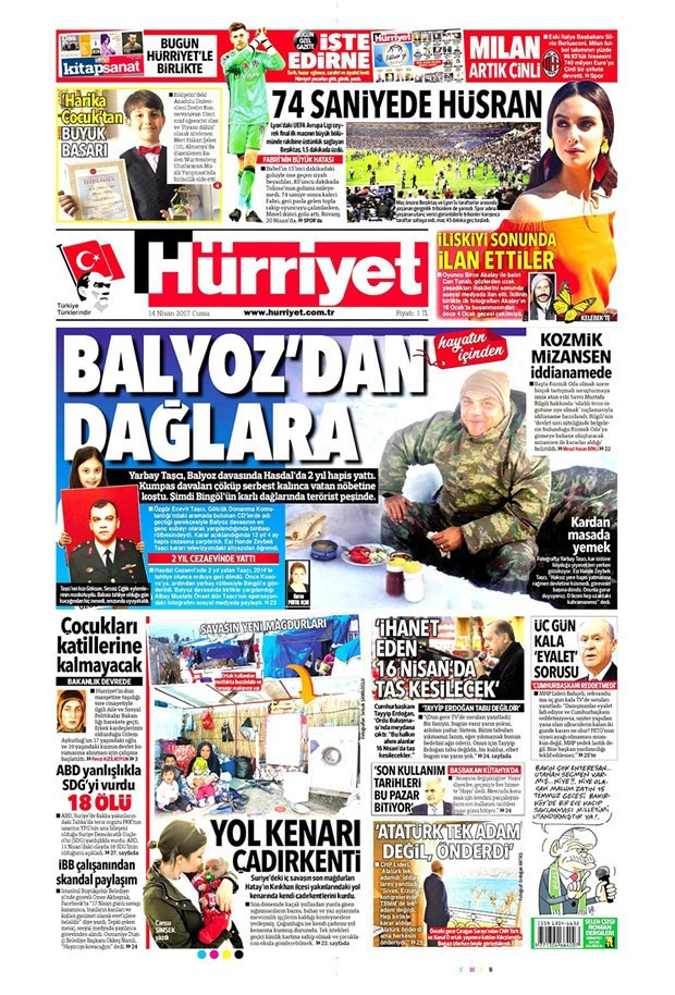 Gazete manşetleri Milliyet - Sözcü - Habertürk 14 Nisan 2017 - Resim: 1