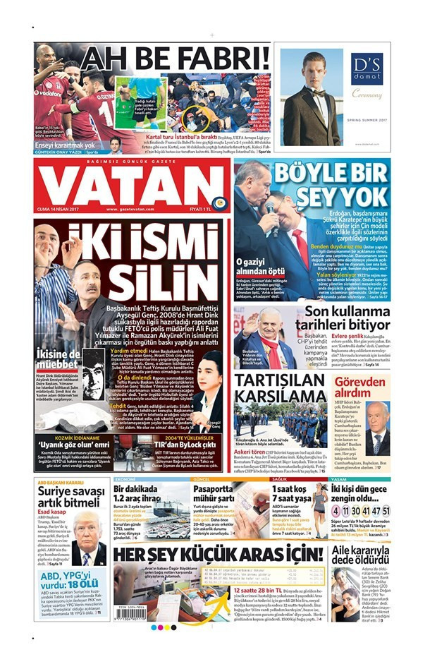 Gazete manşetleri Milliyet - Sözcü - Habertürk 14 Nisan 2017 - Resim: 3