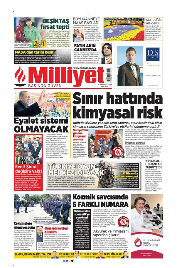 Gazete manşetleri Milliyet - Sözcü - Habertürk 14 Nisan 2017 - Resim: 4
