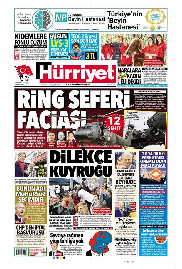 Gazete manşetleri Hürriyet - Sözcü - Milliyet 19 Nisan 2017 - Resim: 1