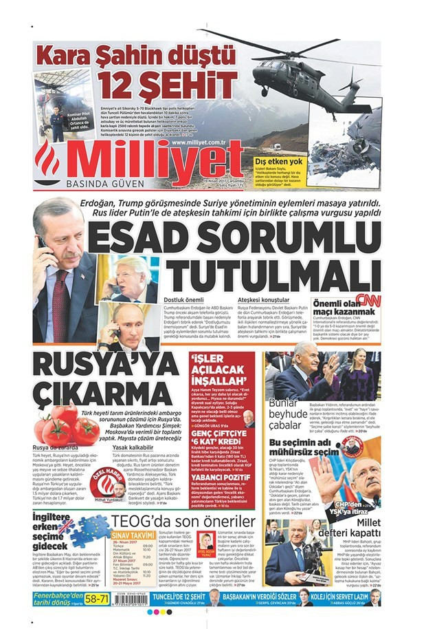 Gazete manşetleri Hürriyet - Sözcü - Milliyet 19 Nisan 2017 - Resim: 3