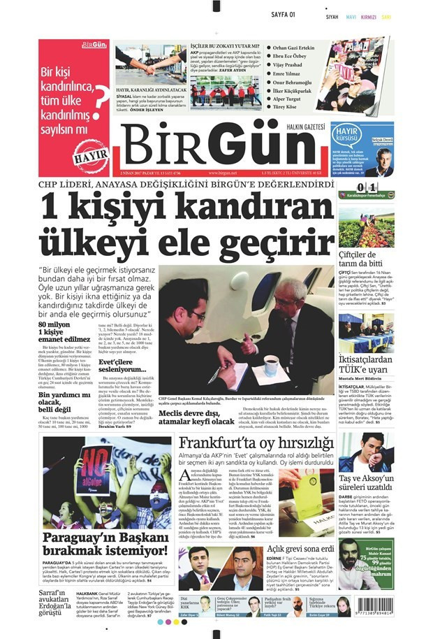 Gazete manşetleri Milliyet - Hürriyet - Sözcü 2 Nisan 2017 - Resim: 2