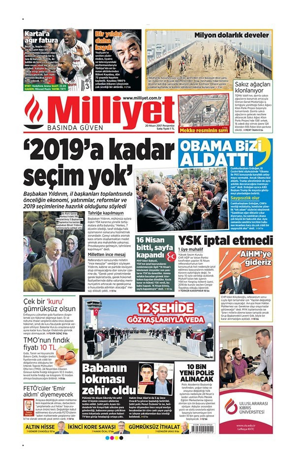 Gazete manşetleri Hürriyet - Sözcü - Habertürk 20 Nisan 2017 - Resim: 4