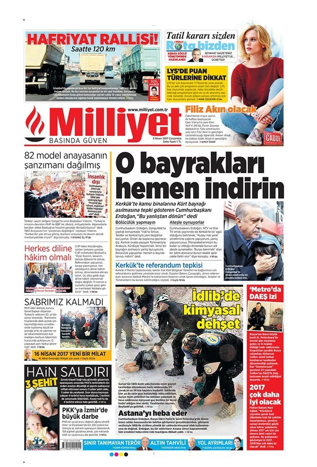 Gazete manşetleri Hürriyet - Vatan - Sözcü 5 Nisan 2017 - Resim: 4