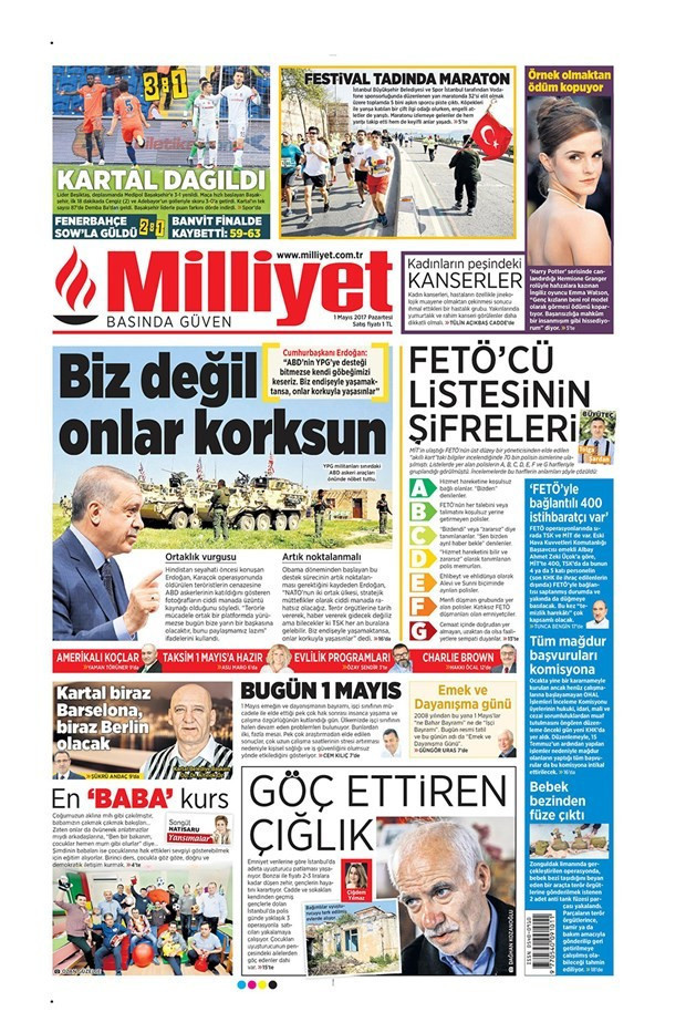 Gazete manşetleri Hürriyet - Sözcü - Fanatik 1 Mayıs 2017 - Resim: 3
