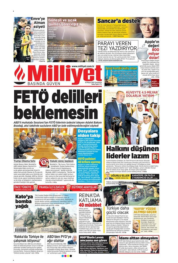 Gazete manşetleri Sözcü - Milliyet - Sabah 10 Mayıs 2017 - Resim: 3