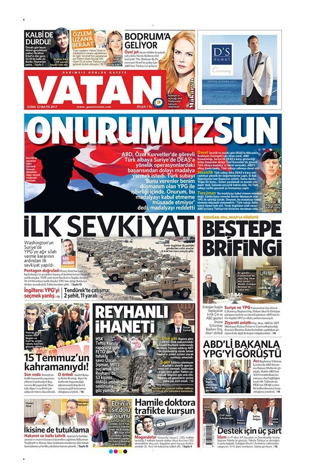 Gazete manşetleri Vatan - Milliyet - Sözcü 12 Mayıs 2017 - Resim: 2