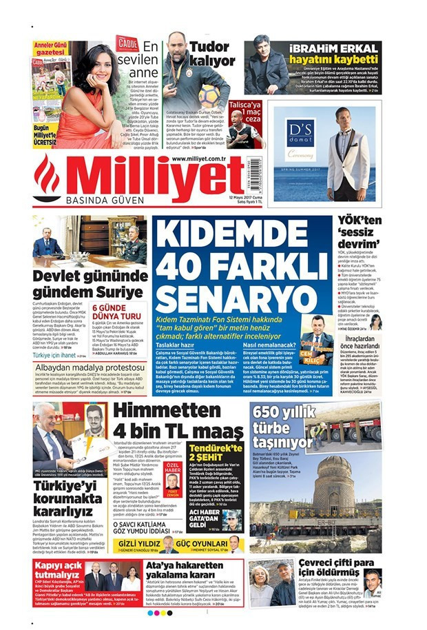 Gazete manşetleri Vatan - Milliyet - Sözcü 12 Mayıs 2017 - Resim: 3