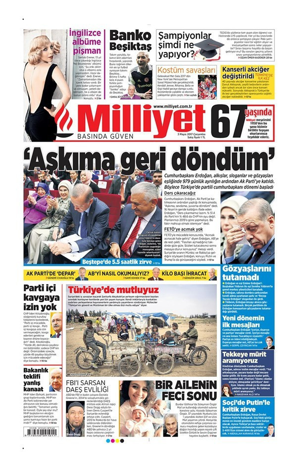 Gazete manşetleri Hürriyet - Sözcü - Habertürk 3 Mayıs 2017 - Resim: 3