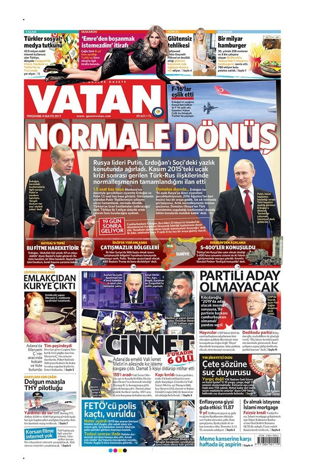 Gazete manşetleri Milliyet - Sözcü - Hürriyet 4 Mayıs 2017 - Resim: 3
