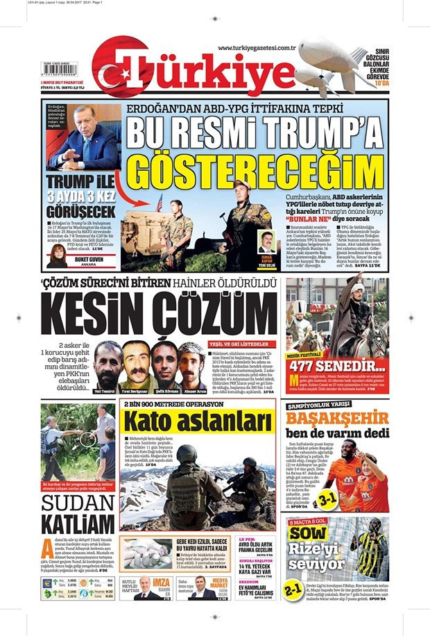 Gazete manşetleri Hürriyet - Sözcü - Fanatik 1 Mayıs 2017 - Resim: 4