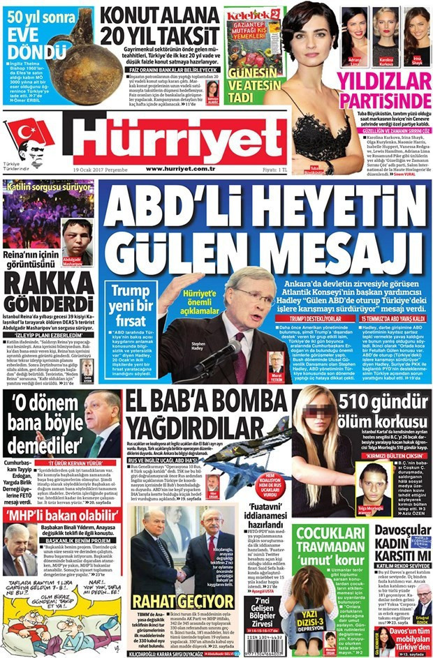 Gazete manşetleri 19 Ocak 2017 Sözcü - Hürriyet - Cumhuriyet ne yazdı? - Resim: 1