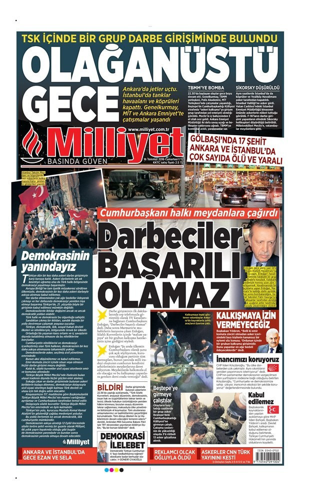 15 Temmuz kanlı darbe girişimi sonrası gazeteler hangi manşetle çıkmıştı? - Resim: 2