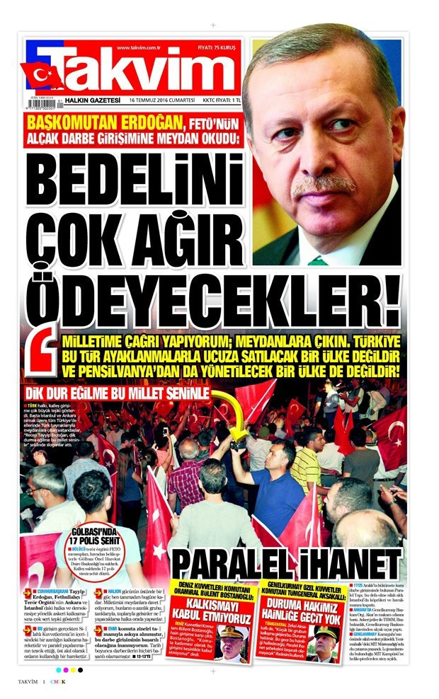15 Temmuz kanlı darbe girişimi sonrası gazeteler hangi manşetle çıkmıştı? - Resim: 4
